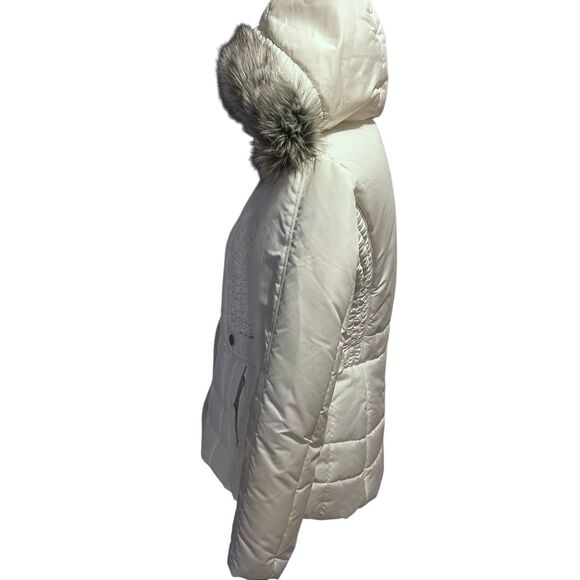 Weather Tamer Winter White Puffer Coat Faux Fur Removable Hood Size M - Picture 3 of 15